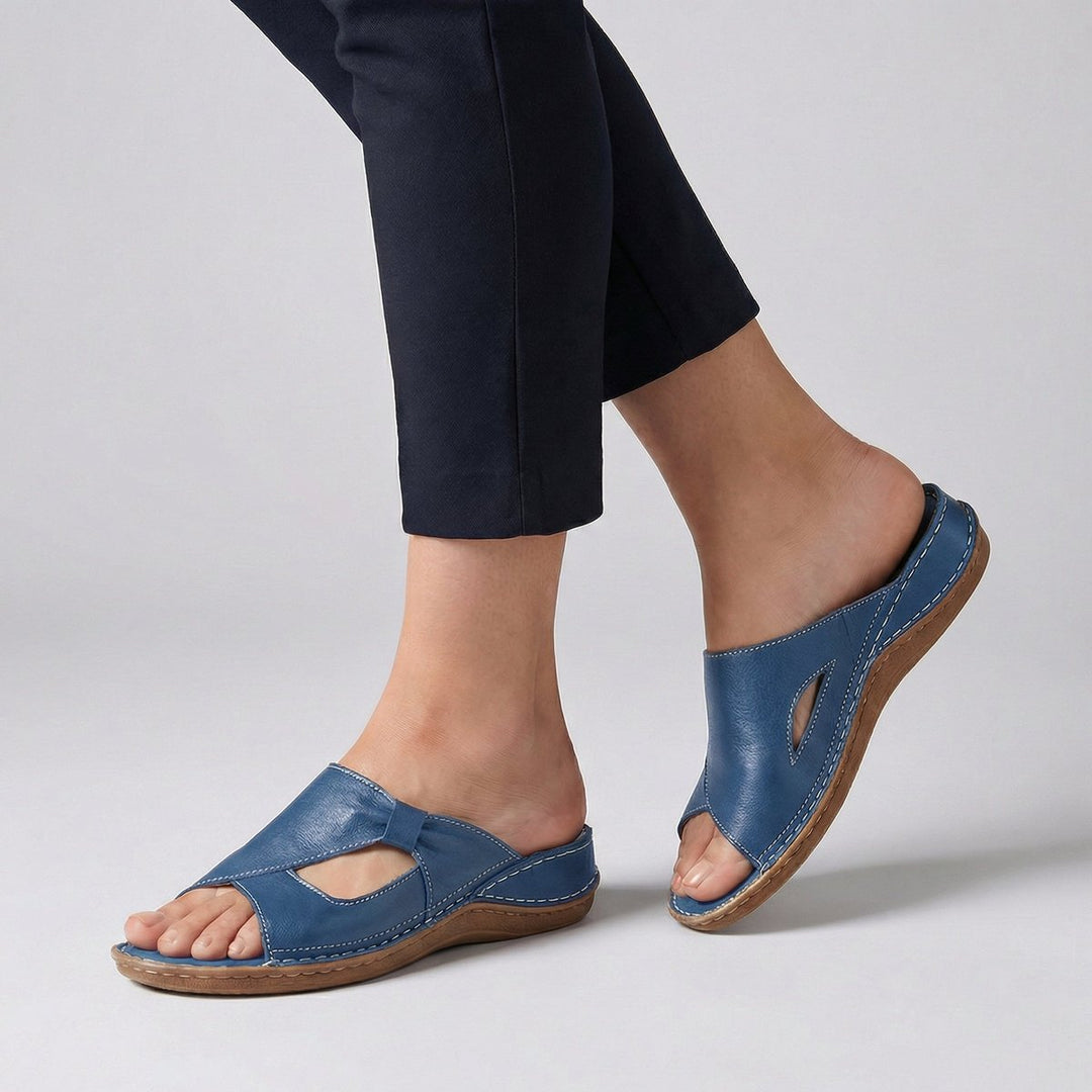 Dames Comfortabele Sandalen Platte Instap Mule Uitsnede - Blue