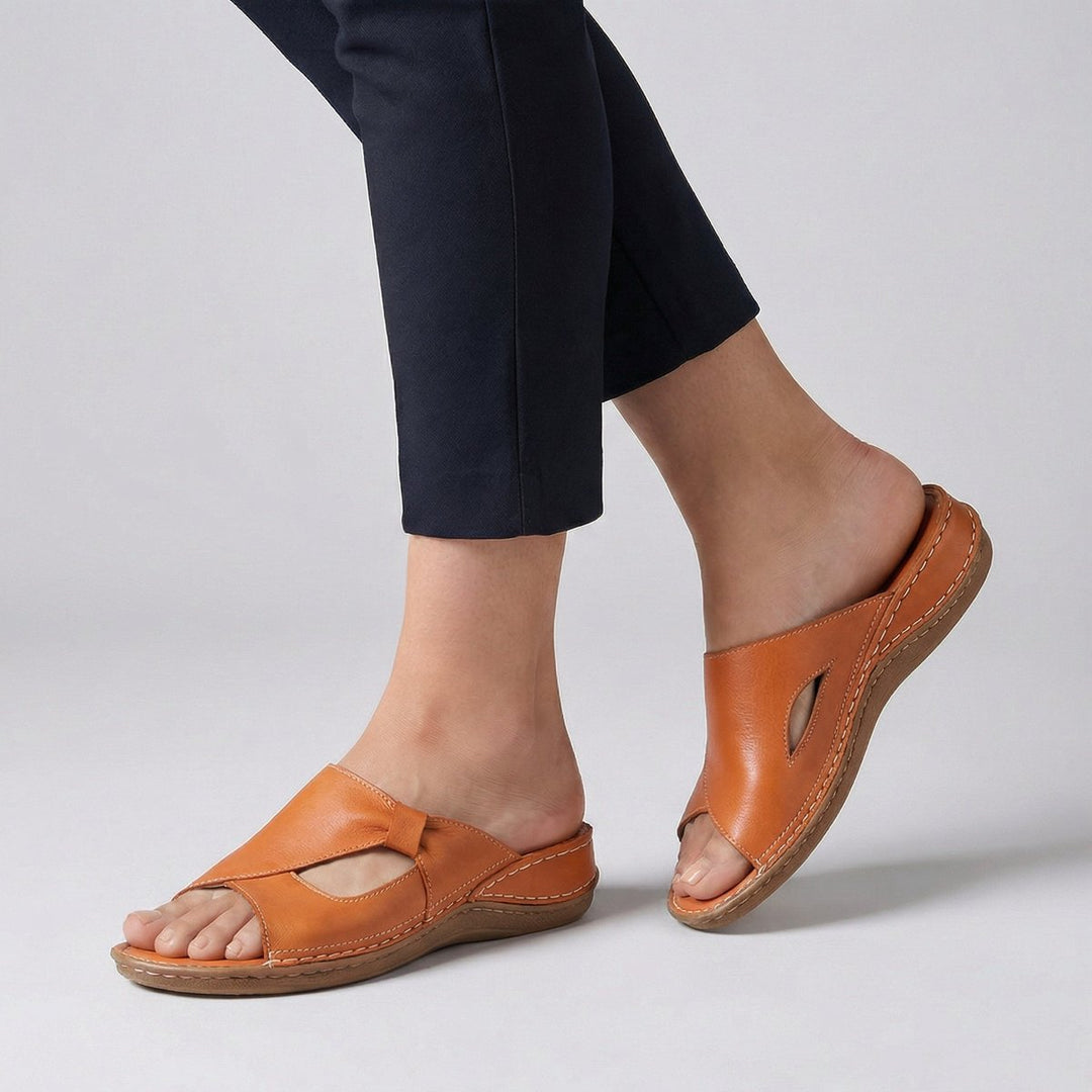 Dames Comfortabele Sandalen Platte Instap Mule Uitsnede - Orange