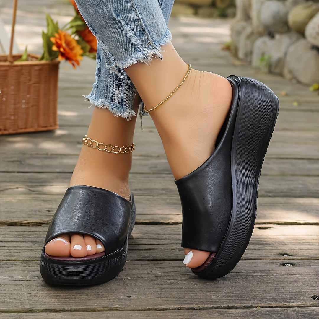 Dames Comfortabele Sandalen Sleehak Instapper Lichtgewicht - Black