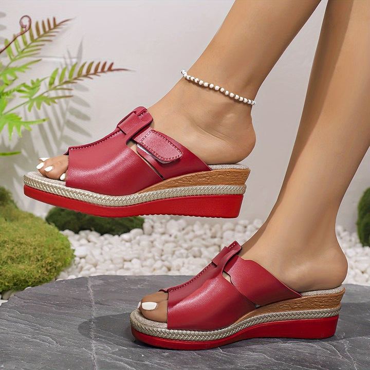 Dames Comfortabele Sandalen Sleehak Klittenband Open Teen - Red