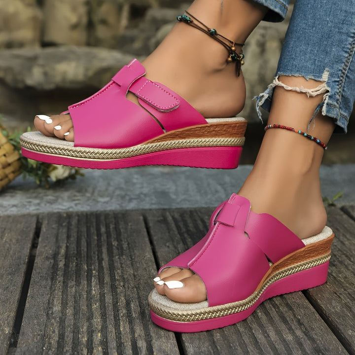 Dames Comfortabele Sandalen Sleehak Klittenband Open Teen - Magenta