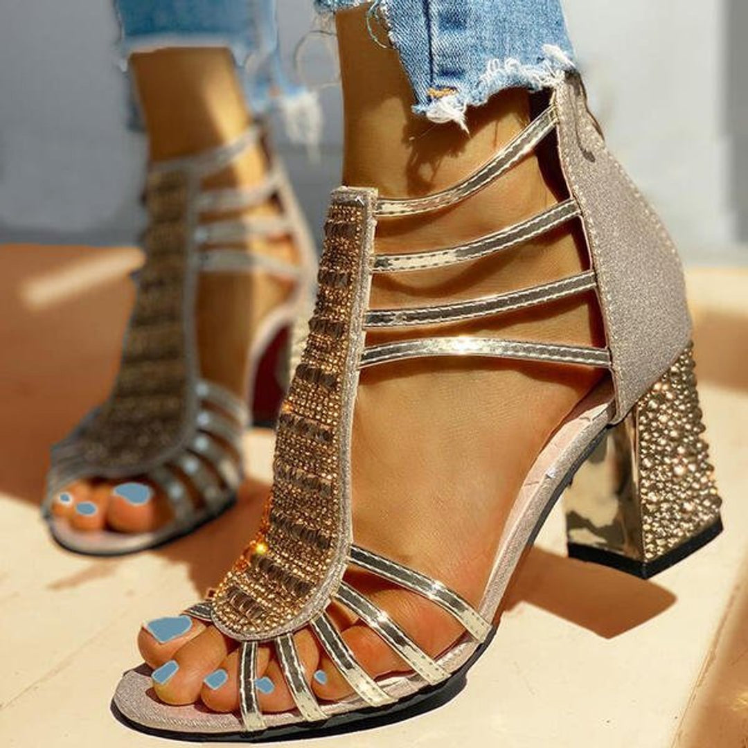 Dames Comfortabele Sandalen Strappy Blokhak Glitter Open Neus - Gold