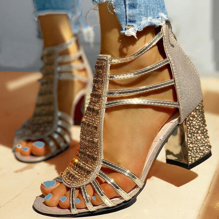 Dames Comfortabele Sandalen Strappy Blokhak Glitter Open Neus - Gold