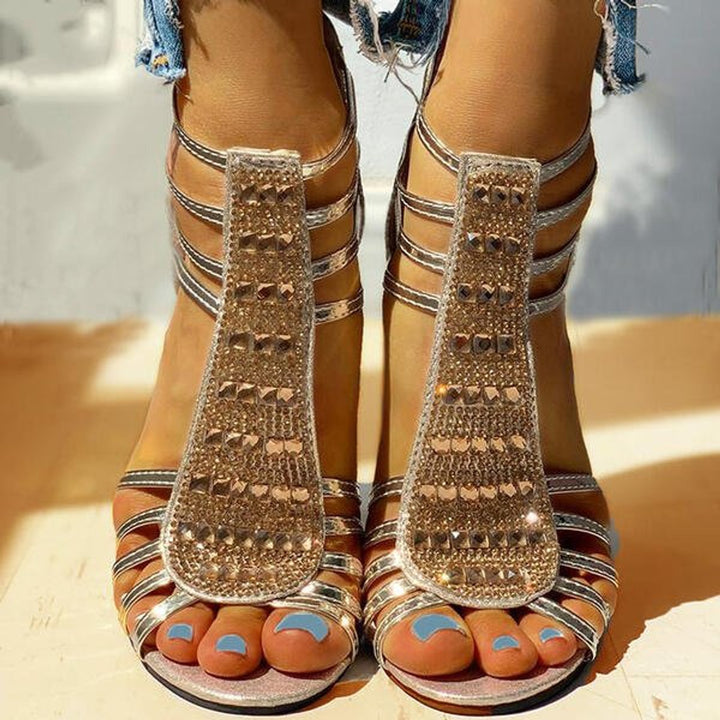 Dames Comfortabele Sandalen Strappy Blokhak Glitter Open Neus