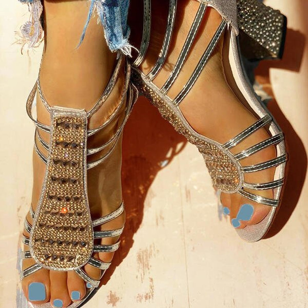 Dames Comfortabele Sandalen Strappy Blokhak Glitter Open Neus