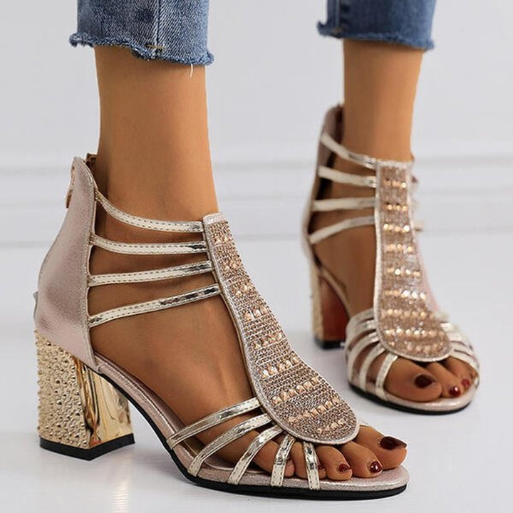 Dames Comfortabele Sandalen Strappy Blokhak Glitter Open Neus