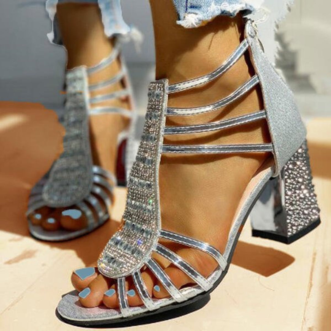Dames Comfortabele Sandalen Strappy Blokhak Glitter Open Neus - Silver