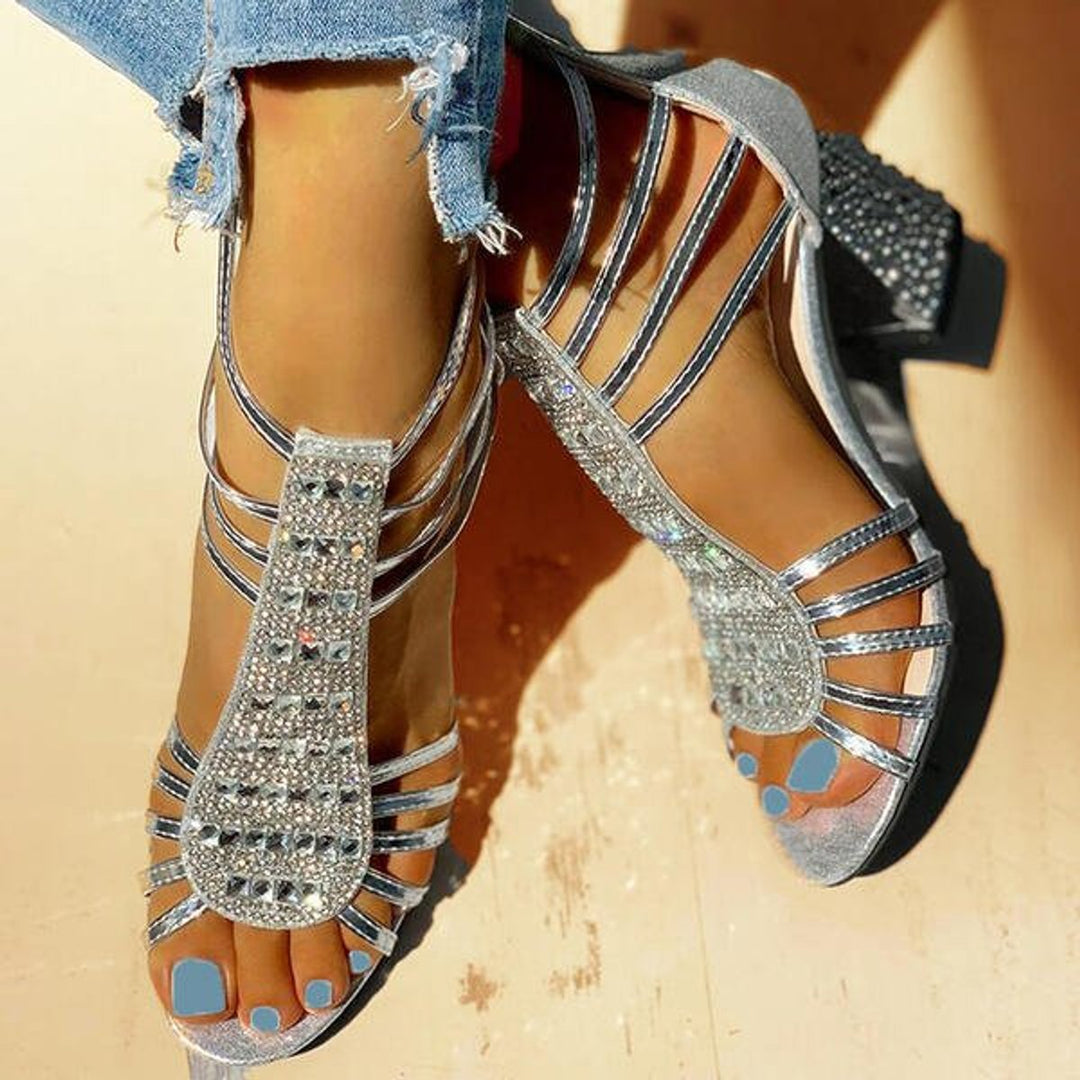 Dames Comfortabele Sandalen Strappy Blokhak Glitter Open Neus
