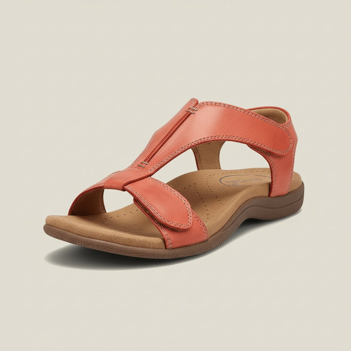 Dames Comfortabele Sandalen T-Strap Klittenband Open Neus - Sunset Orange