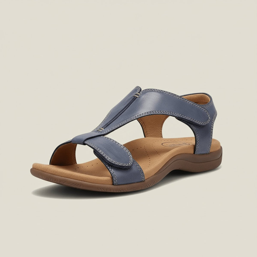 Dames Comfortabele Sandalen T-Strap Klittenband Open Neus - Slate Blue