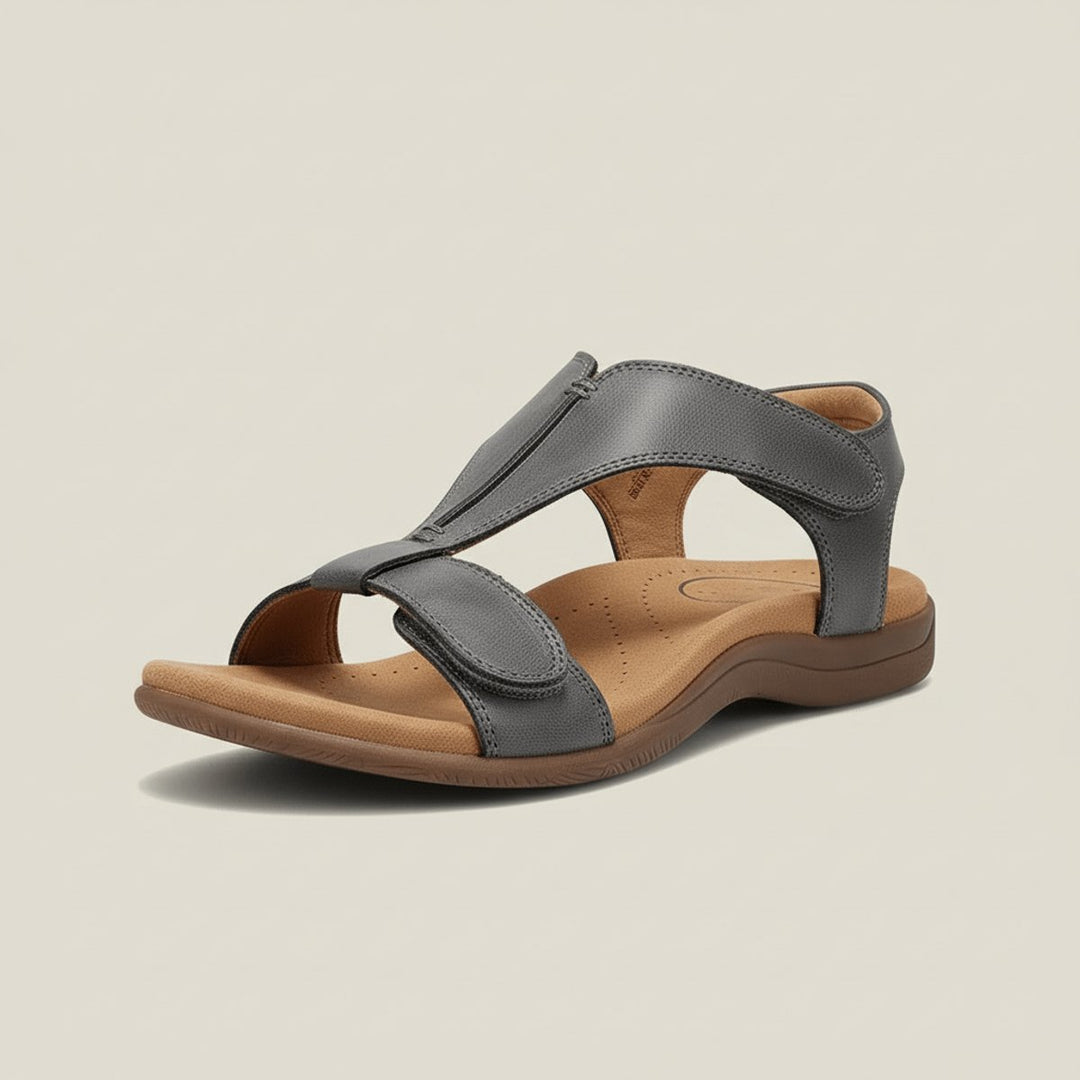 Dames Comfortabele Sandalen T-Strap Klittenband Open Neus - Charcoal Grey