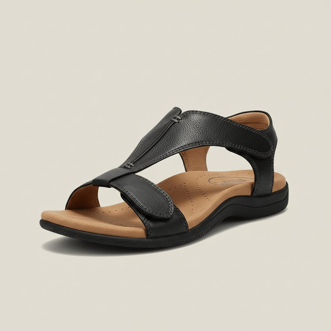 Dames Comfortabele Sandalen T-Strap Klittenband Open Neus - Jet Black