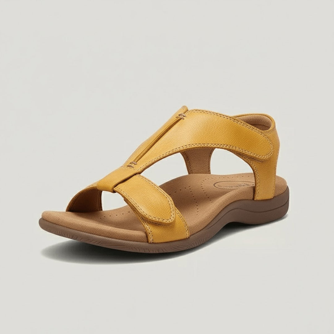 Dames Comfortabele Sandalen T-Strap Klittenband Open Neus - Mustard Yellow
