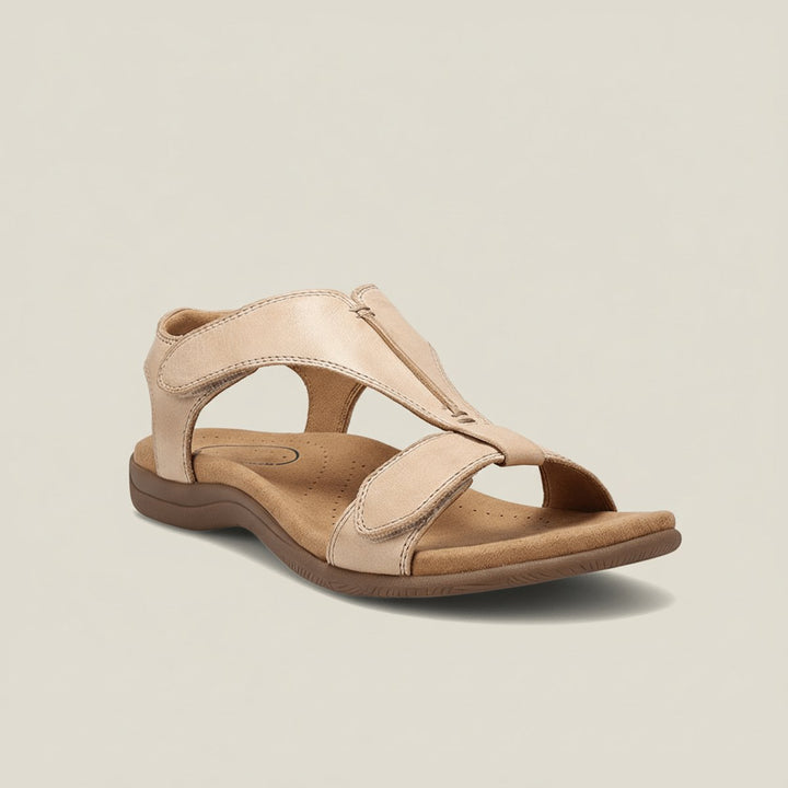 Dames Comfortabele Sandalen T-Strap Klittenband Open Neus - Nude Beige