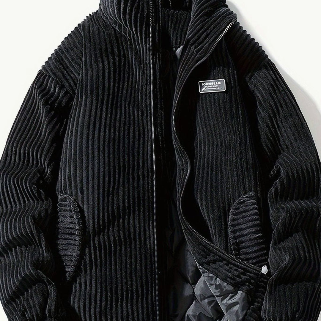 Dames Corduroy Gewatteerde Puffer Jas Casual Winterjas Opstaande Kraag - Zwart