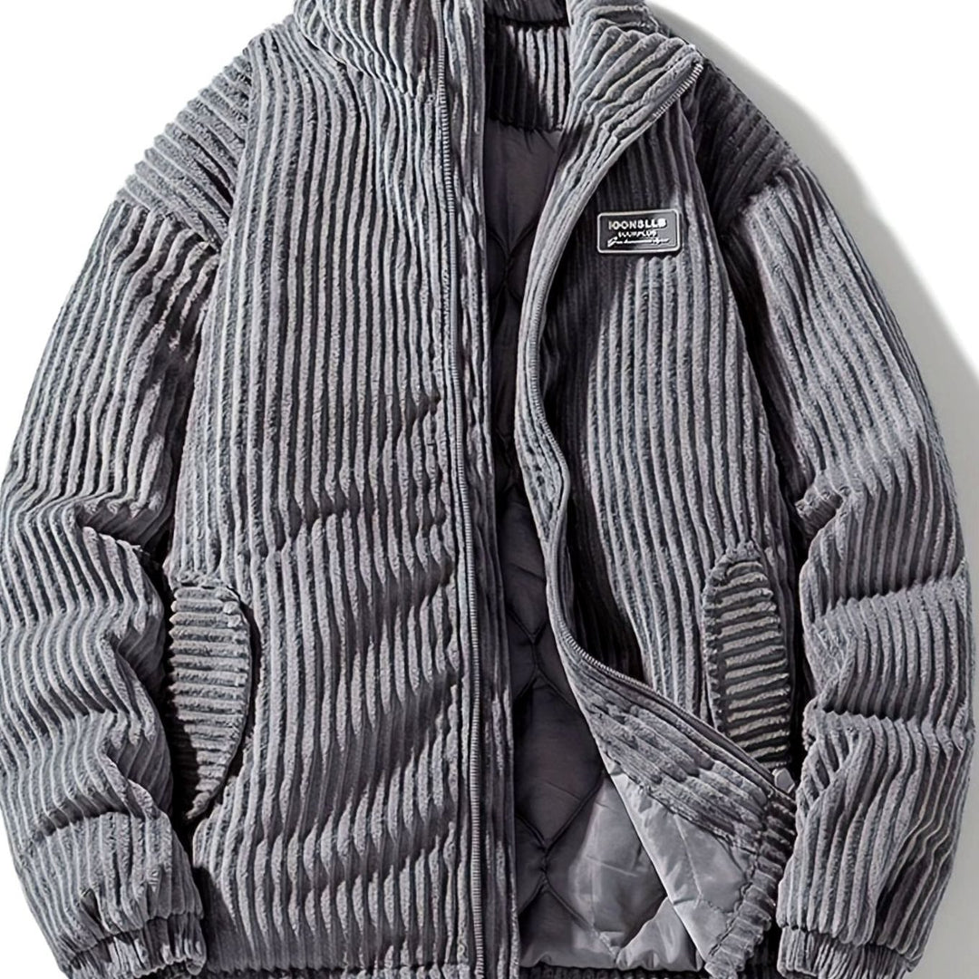 Dames Corduroy Gewatteerde Puffer Jas Casual Winterjas Opstaande Kraag - Donkergrijs