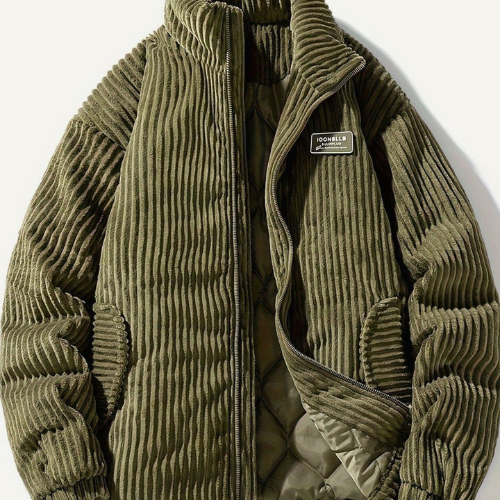 Dames Corduroy Gewatteerde Puffer Jas Casual Winterjas Opstaande Kraag - Legergroen