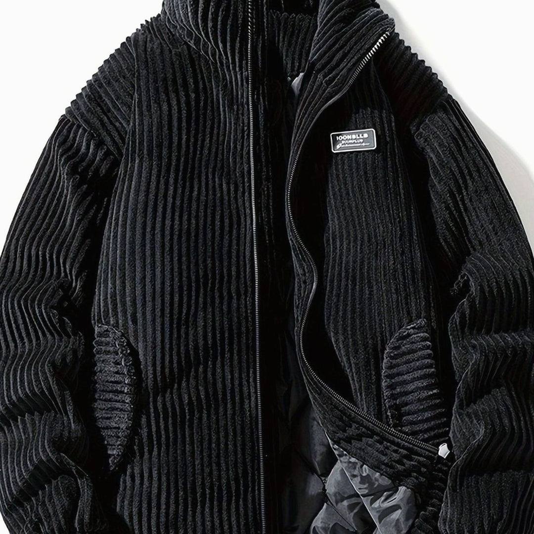 Dames Corduroy Gewatteerde Puffer Jas Casual Winterjas Opstaande Kraag - Zwart