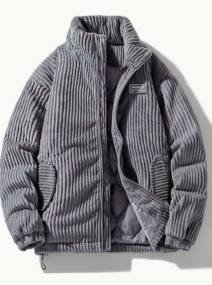 Dames Corduroy Gewatteerde Puffer Jas Casual Winterjas Opstaande Kraag