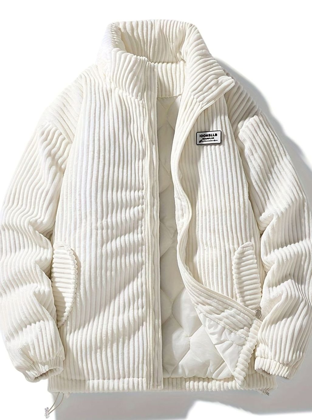 Dames Corduroy Gewatteerde Puffer Jas Casual Winterjas Opstaande Kraag