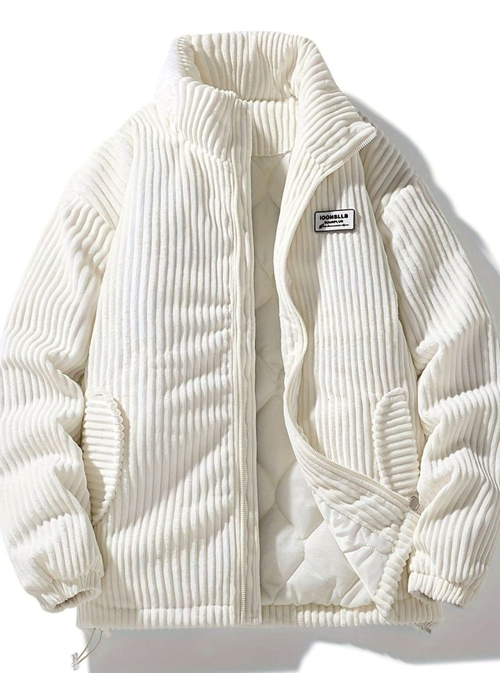 Dames Corduroy Gewatteerde Puffer Jas Casual Winterjas Opstaande Kraag