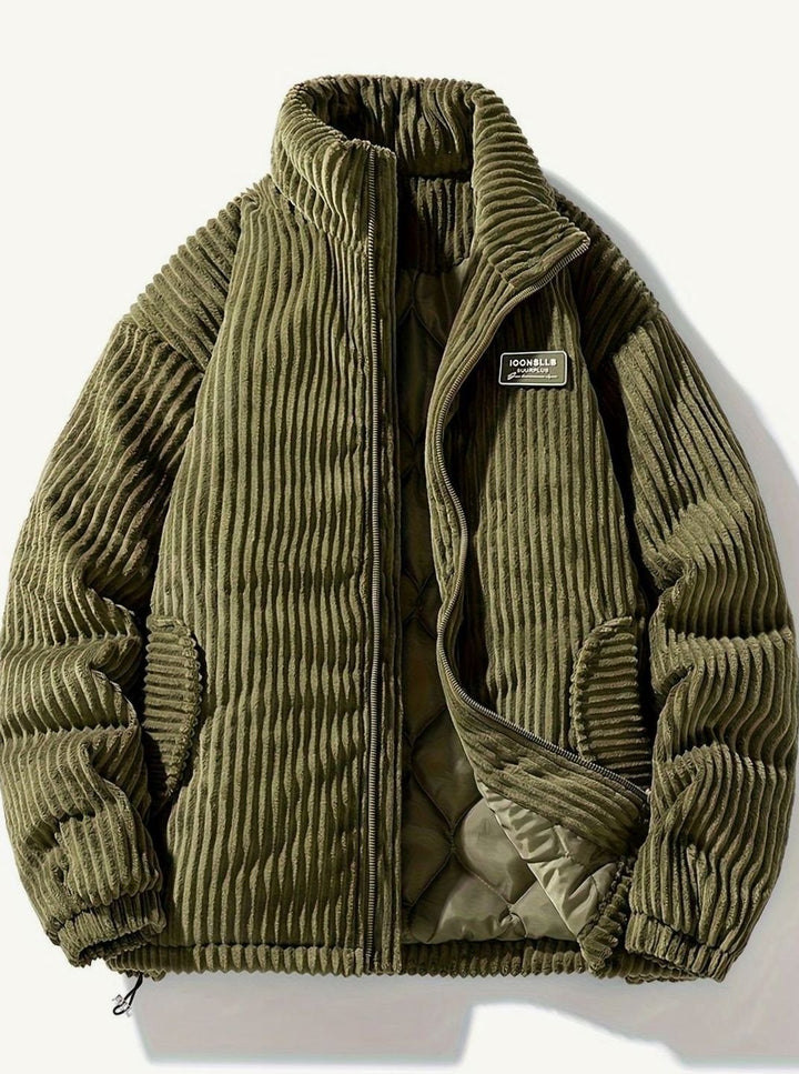 Dames Corduroy Gewatteerde Puffer Jas Casual Winterjas Opstaande Kraag