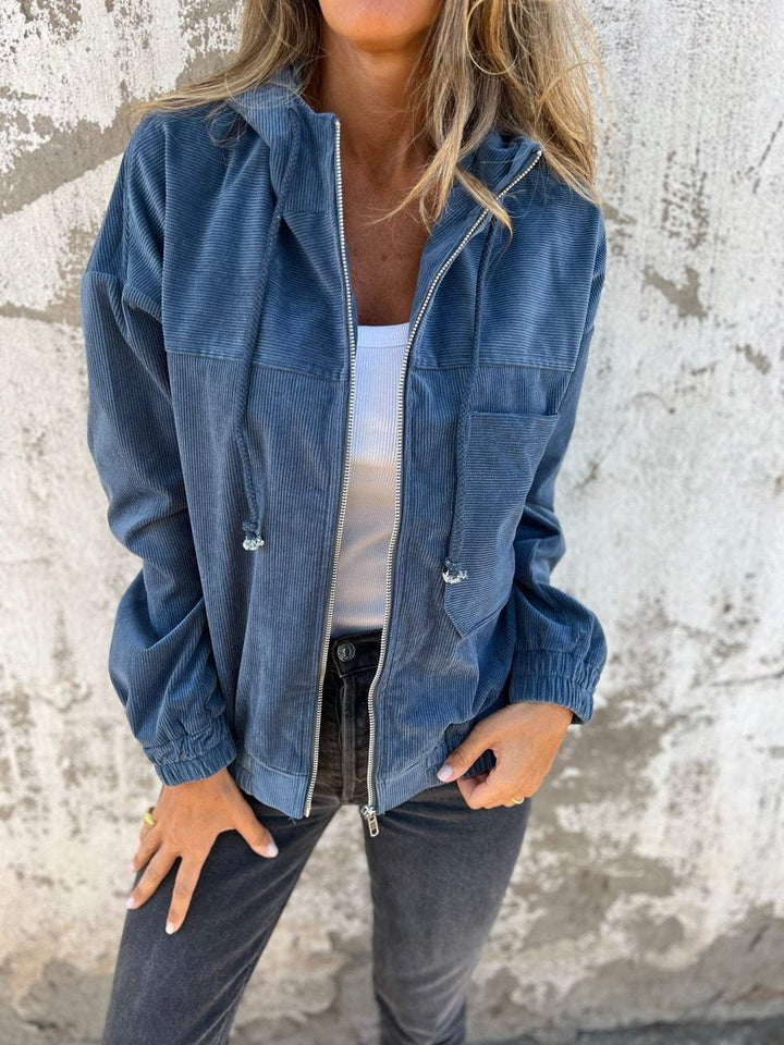 Dames Corduroy Rits Hoodie Gewatteerde Jas Casual Oversized - Blauw