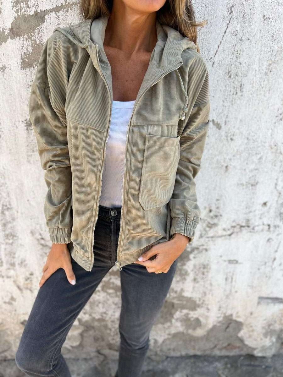 Dames Corduroy Rits Hoodie Gewatteerde Jas Casual Oversized - Groen