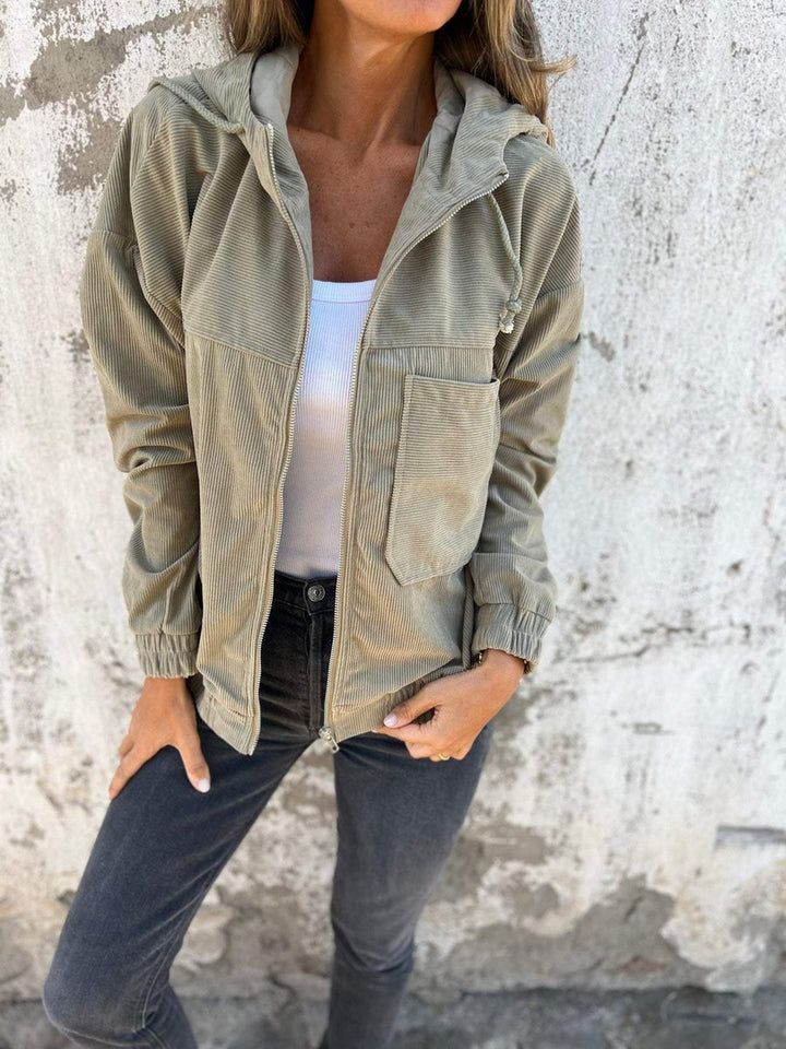 Dames Corduroy Rits Hoodie Gewatteerde Jas Casual Oversized - Groen