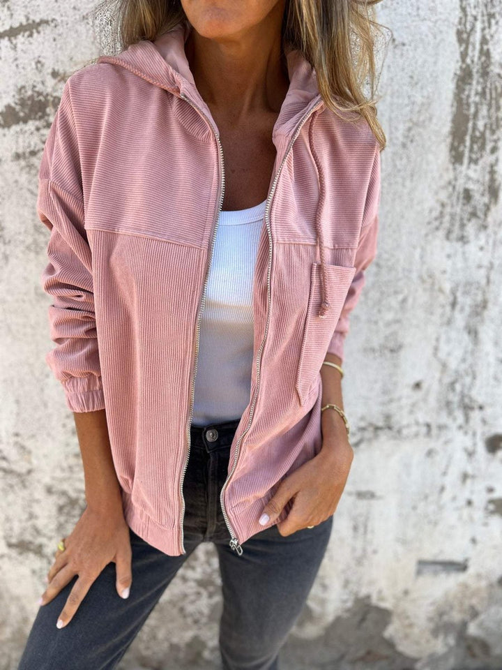 Dames Corduroy Rits Hoodie Gewatteerde Jas Casual Oversized - Roze