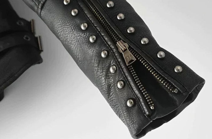 Dames Cropped Biker Jas Faux Leer Bloemenborduursel Studs