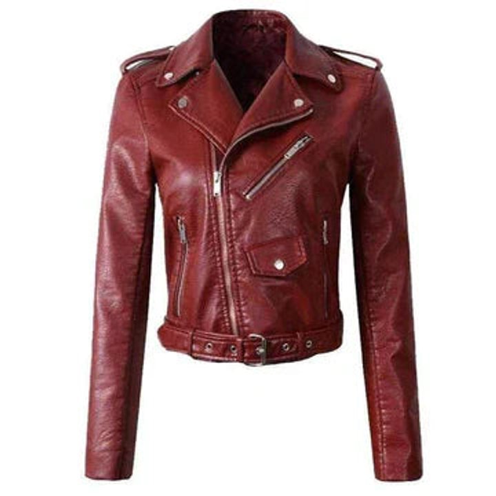 Dames Cropped Biker Leather Jacket Rits Taillriem