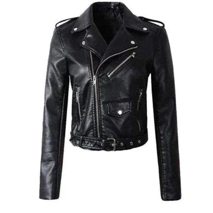Dames Cropped Biker Leather Jacket Rits Taillriem