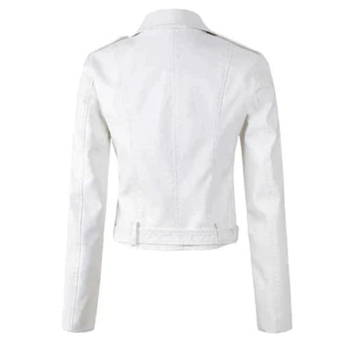 Dames Cropped Biker Leather Jacket Rits Taillriem