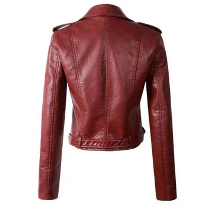 Dames Cropped Biker Leather Jacket Rits Taillriem