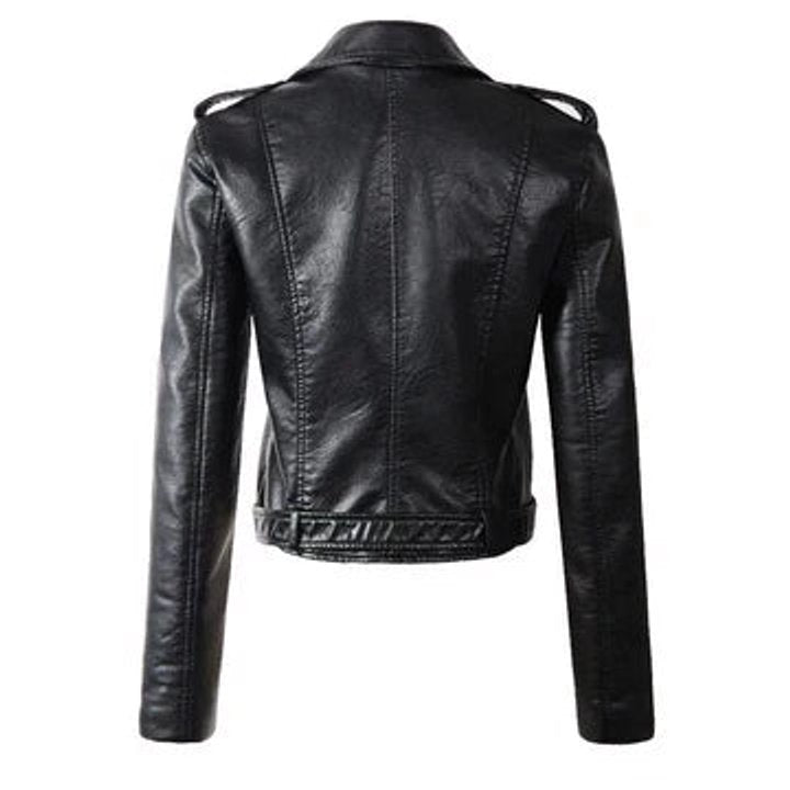 Dames Cropped Biker Leather Jacket Rits Taillriem