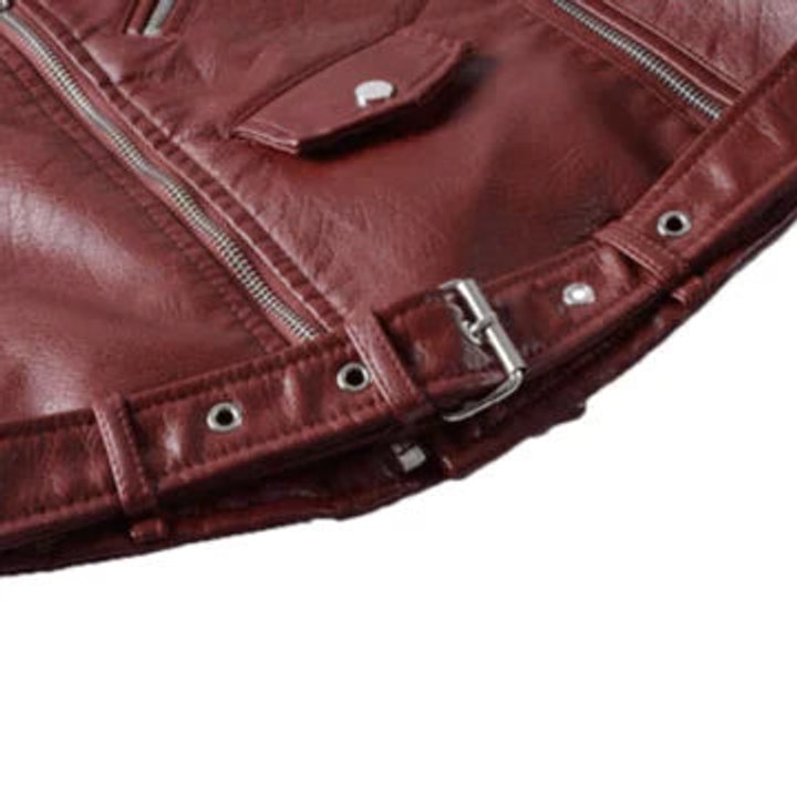 Dames Cropped Biker Leather Jacket Rits Taillriem