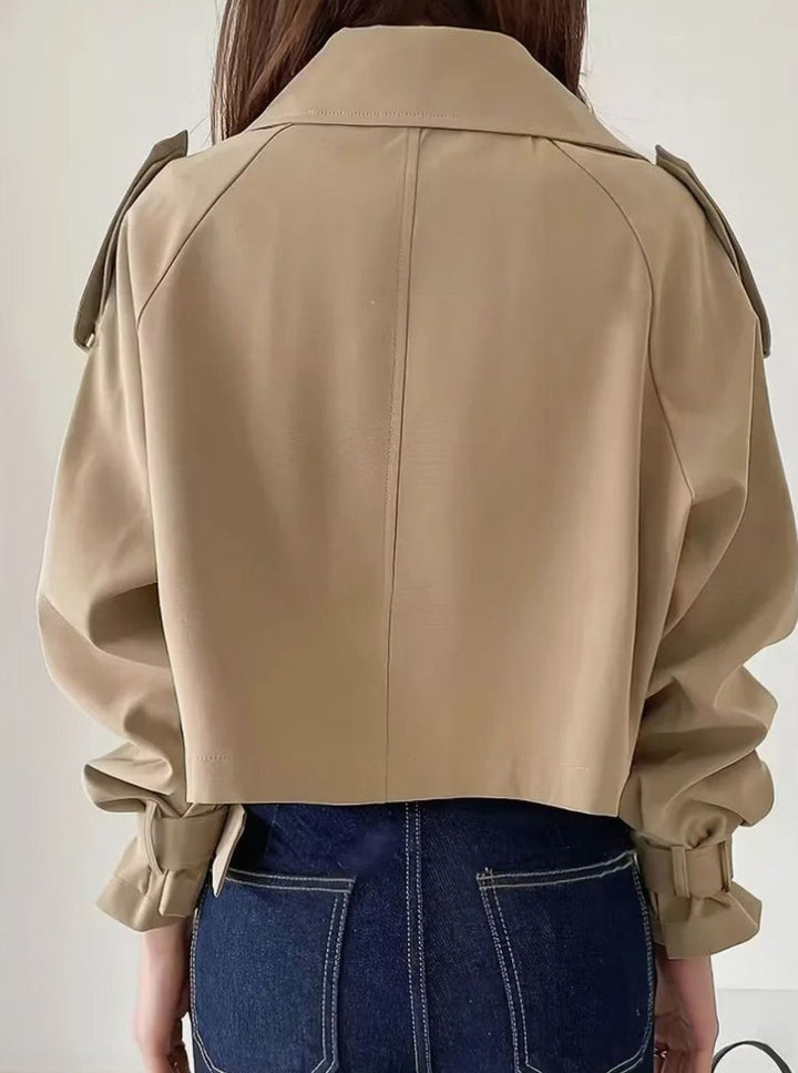 Dames Cropped Double-Breasted Trenchcoat Revers Manchetten
