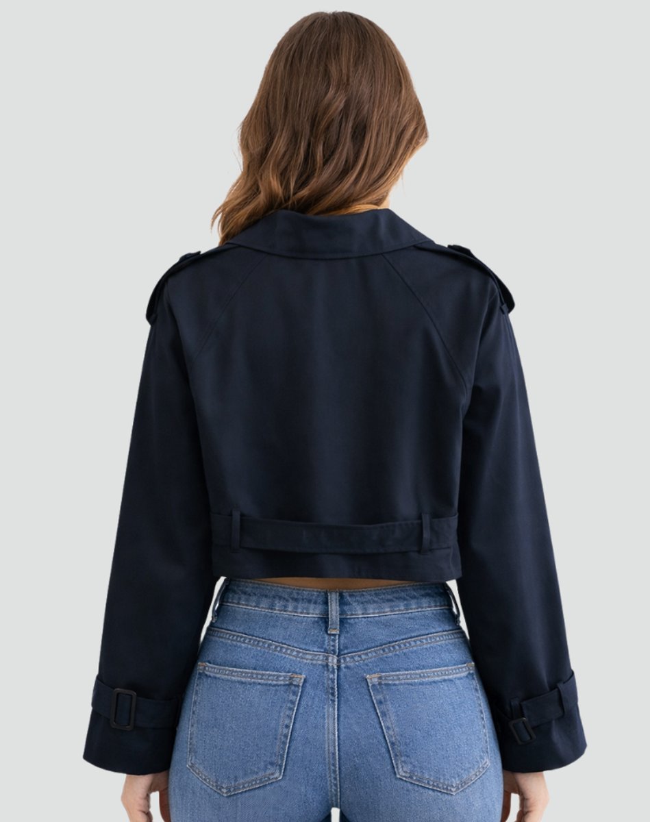 Dames Cropped Dubbelrijige Gestrikte Trench Coat