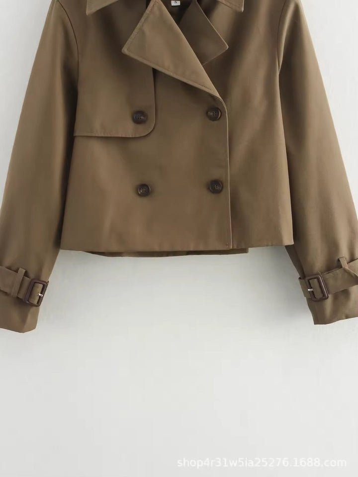 Dames Cropped Dubbelrijige Trench Coat