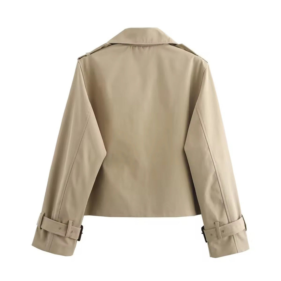 Dames Cropped Dubbelrijige Trench Coat