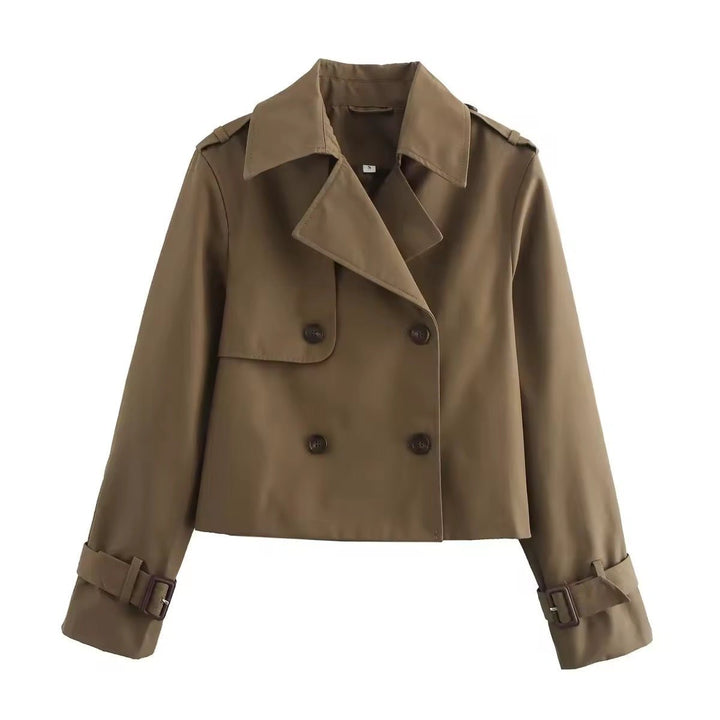 Dames Cropped Dubbelrijige Trench Coat - Bruin