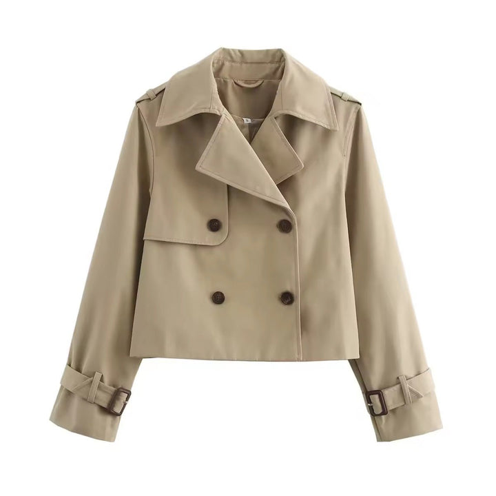 Dames Cropped Dubbelrijige Trench Coat - Beige