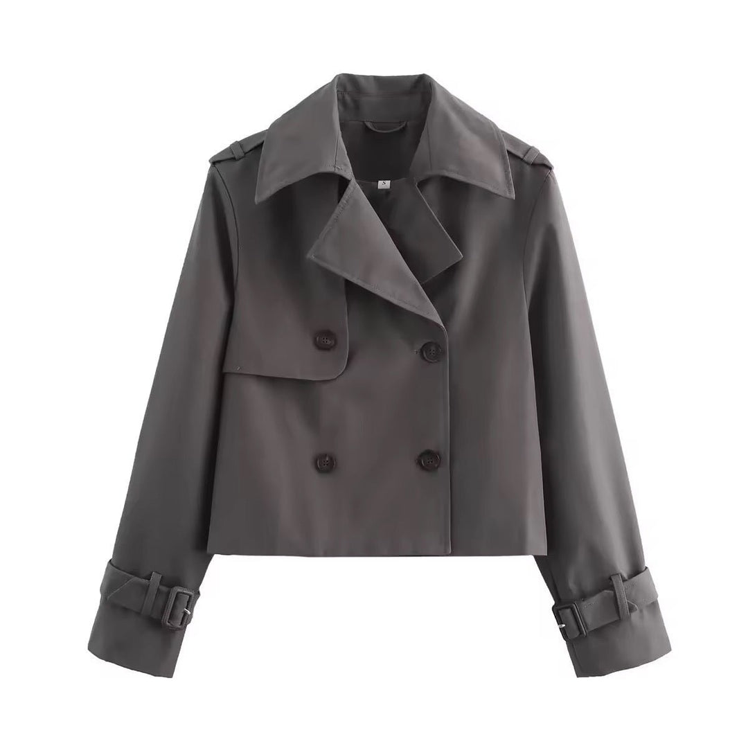 Dames Cropped Dubbelrijige Trench Coat - Grijs