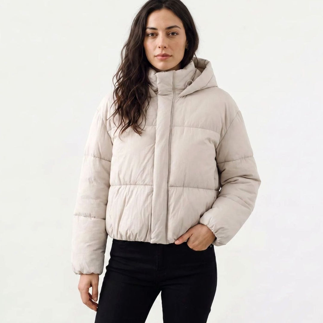Dames Cropped Hooded Puffer Winterjas Boxy Fit - Wit