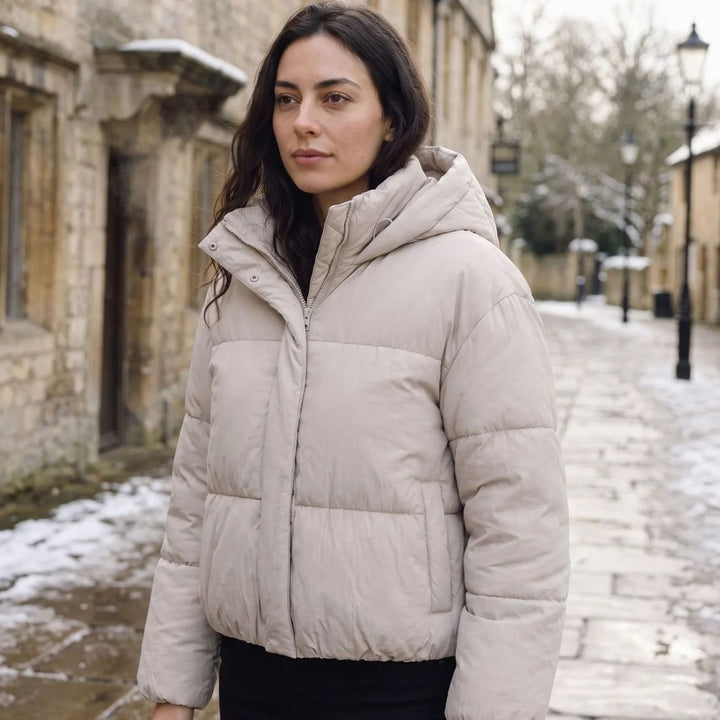 Dames Cropped Hooded Puffer Winterjas Boxy Fit