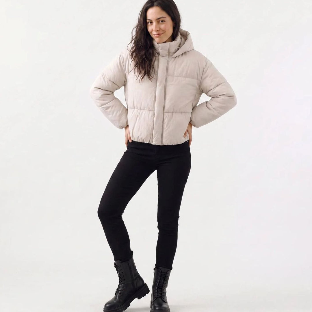 Dames Cropped Hooded Puffer Winterjas Boxy Fit