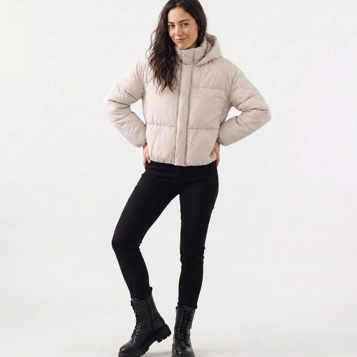 Dames Cropped Hooded Puffer Winterjas Boxy Fit