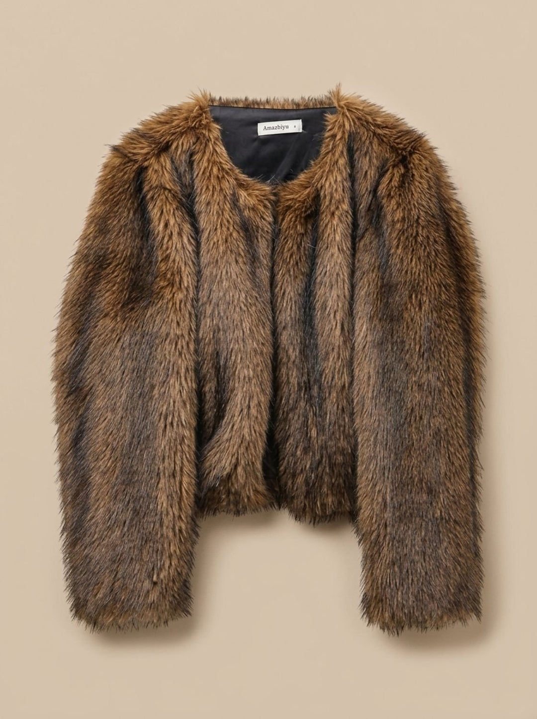 Dames Cropped Imitatiebont Jas met Volumineuze Mouwen