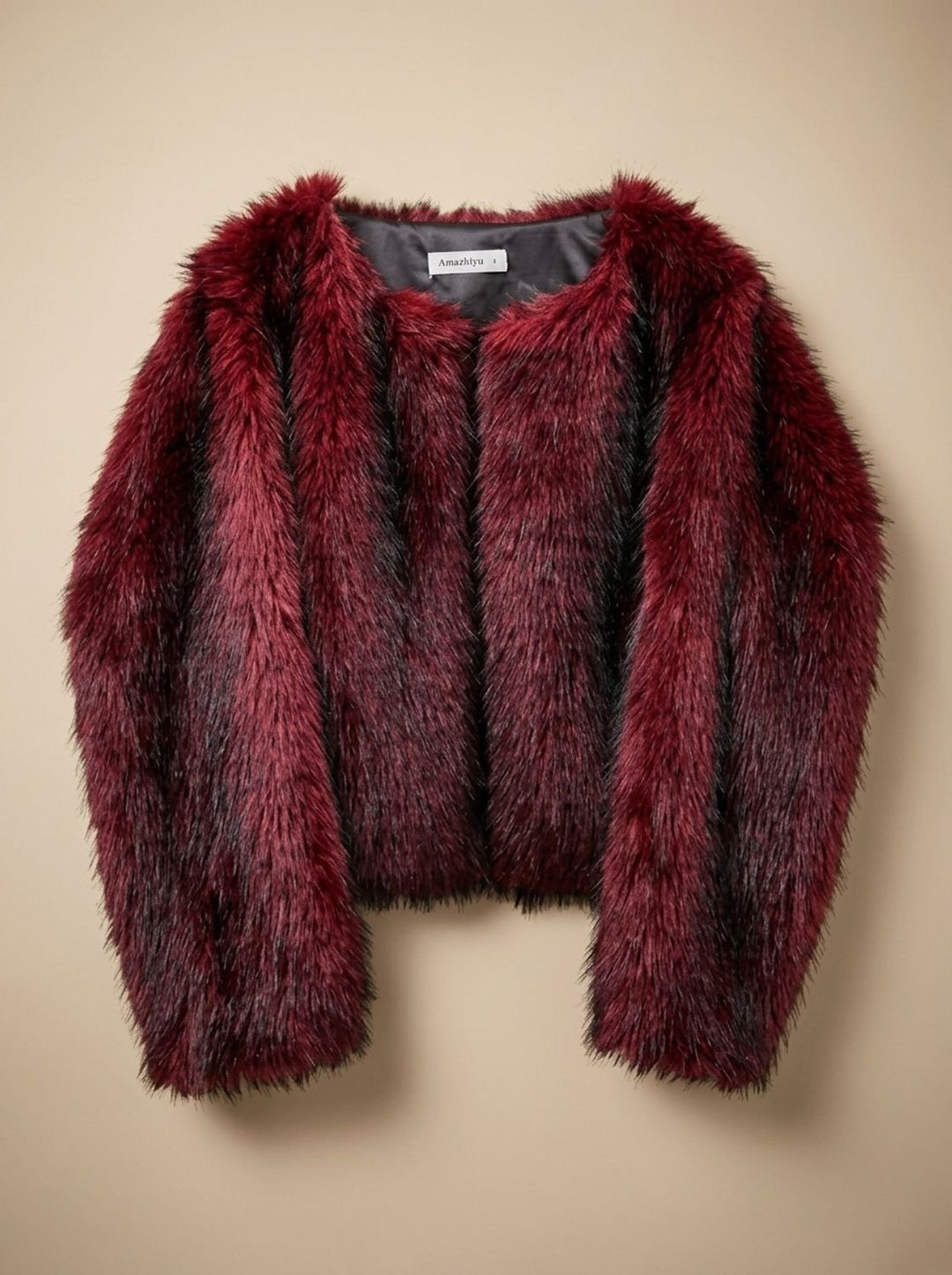 Dames Cropped Imitatiebont Jas met Volumineuze Mouwen